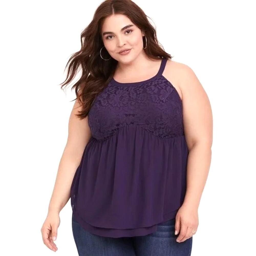 Torrid Purple Lace-Front Halter Tank